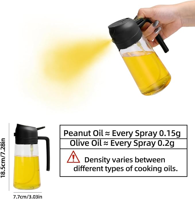 Aovdy Oil Sprayer for Cooking 16oz,2 in 1 Olive Oil Dispenser and Oil Sprayer - 470ml Olive Bottle Spray and Pour - Glass Oil Dispenser for Kitchen Cooking Salad BBQ (2PCS-Black)
