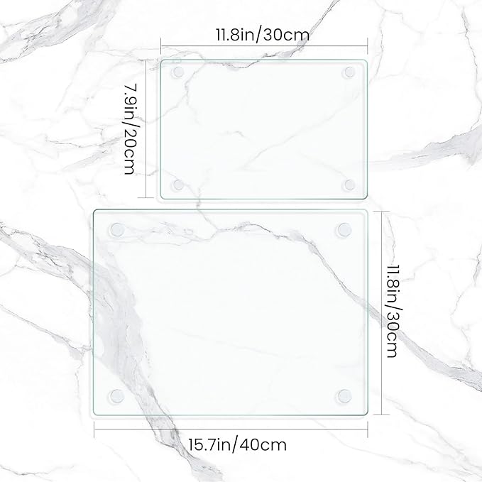 Mymonfif Tempered Glass Cutting Board for Kitchen, Clear Glass Board for Countertop, with Non-Slip Feet, Heat Resistant, Large Size 12x16" 2Pcs, Small Size 12x8" 2Pcs