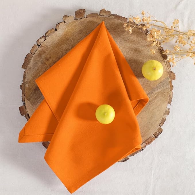 Cloth Napkins Set of 12 Solid Dinner Napkins 18x18 Inch, 100% Cotton, Soft Absorbent Reusable Washable Durable Napkin, Decorations, Restaurant, Wedding & Table Décor, Everyday Use - Orange