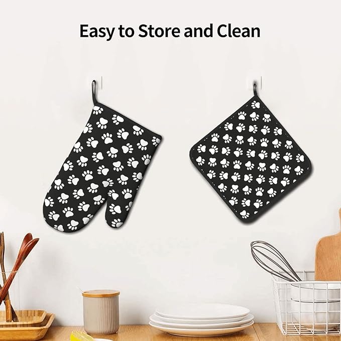 Dog and Cat Paw Print Oven Mitts and Pot Holders Heat Resistant Oven Mitts Safe for Baking Cooking BBQ