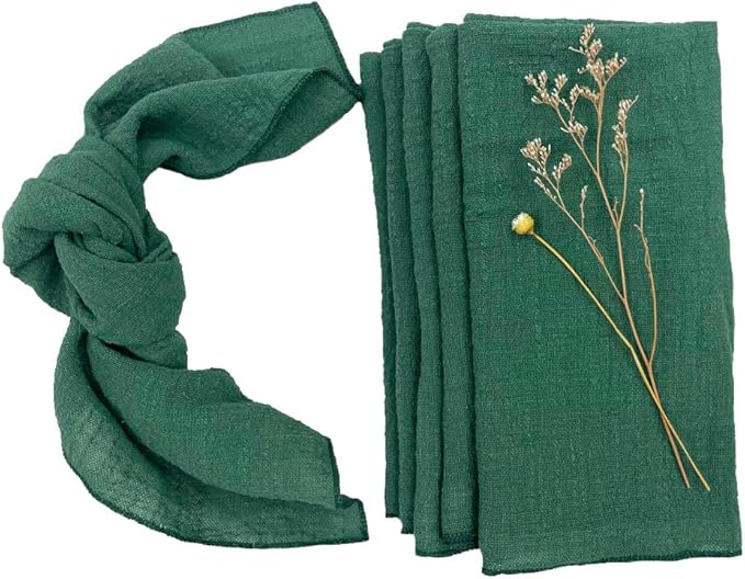 EHLDekol Gauze Cloth Napkins 6 Pack 16x16 Inches Dinner Parties, 100% Natural Soft Cotton Weddings Parties Family Everyday Use Bulk Linen Dinner Napkins (Dark Green, 6 Pack)