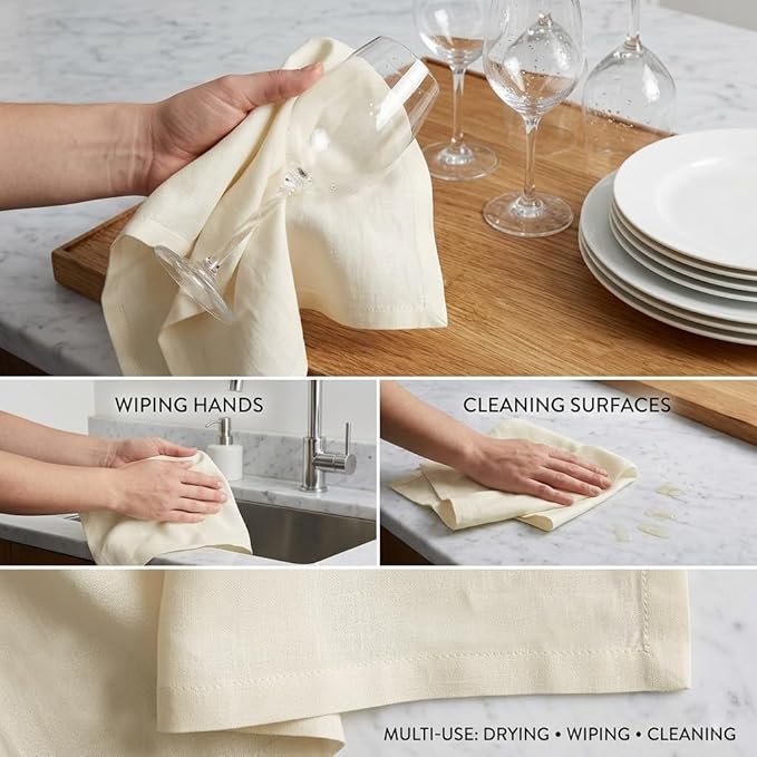 Urban Villa Kitchen Towels 100% Cotton Dish Towels for Kitchen(Set of 6) 20”x30” Dish Cloths Highly Absorbent Kitchen Linen Set with Hanging Loop Perfect for Drying – Ivory.