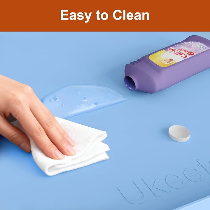 ukeetap Extra Thick Silicone Mat Waterproof with Raised Edge 34" x 22", Under Sink Mat for Kitchen & Bathroom, Kitchen Cabinet Liner, Multi-Purpose for Storage & Protection, Blue