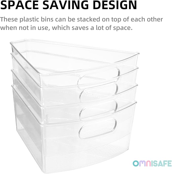 Lazy Susan Organizer Bins,10.2”x 9.4”x 4”, 26" Diameter Clear Durable Kitchen Cabinet Storage Bin Set with Handle, Food Safe, Non-Slip Pads, BPA Free