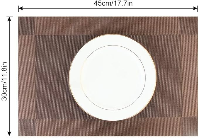 DACHUI Placemats, Heat-Resistant Placemats Stain Resistant Anti-Skid Washable PVC Table Mats Woven Vinyl (8pcs, Brown-Cross)