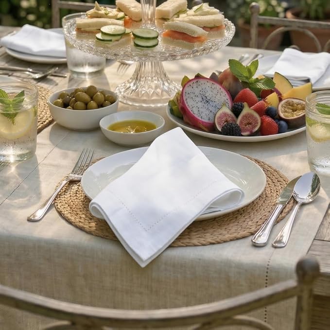 Palisa White Cotton Napkins Set of 12 | Premium Hemstitch Detailing Cloth Dinner Napkins 18x18 Inch | Soft Washable & Reusable Table Napkins for Everyday Use Weddings Parties Restaurants & Hotels