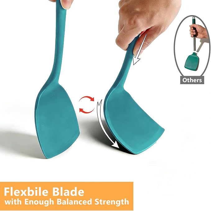 Silicone Spatula Set, 600°F Heat Resistant Spatulas for Cooking, BPA Free, Large Flexible Nonstick Flippers, Great for Egg, Pancake, Burger, Dishwasher Safe (4 Pack, Teal)