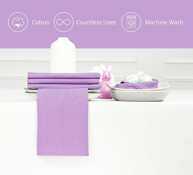 PurpleEssences Set of 12 Cloth Dinner Napkins 100% Cotton 18x18 Inch - Soft Durable Washable - Ideal for Farmhouse Party Spring Easter Summer - Perfect Everyday Use Table Linen - Lavender