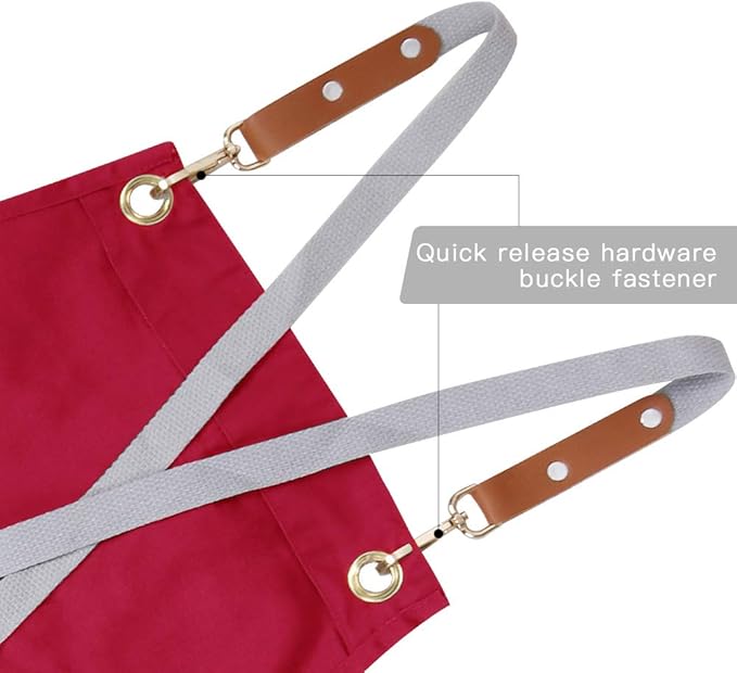 Mignongirl Chef Apron,Cross Back Apron for Men Women with Adjustable Straps and Large Pockets,Canvas,M-XXL (Red)