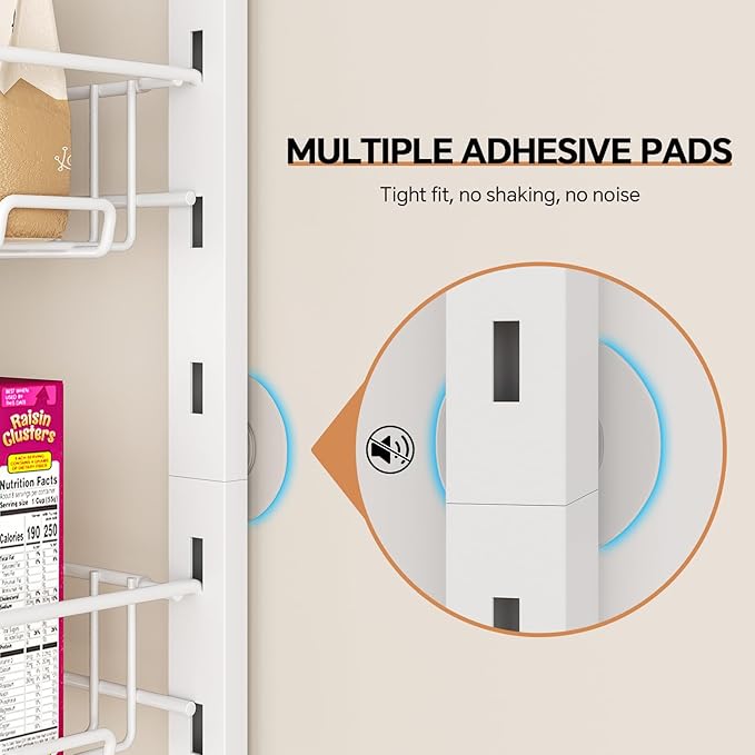 MIAOLI Over the Door Pantry Organizer, 8-Tier Adjustable Spice Rack Cabinet Door Shelves, Hanging Seasoning Organizer for Kitchen Bathroom, Laundry Room Organization, White