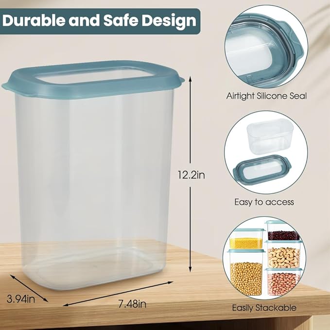 OMIO 5-Piece Airtight Food Storage Containers Set | BPA-Free Plastic Canisters with Easy Snap Lids for Dry Food, Pantry, Kitchen | Organize Cereal, Grains, Snacks, Flour, Sugar