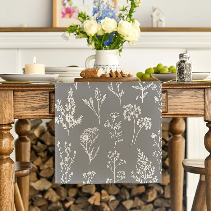 Artoid Mode Leaves Flowers Spring Table Runner, Seasonal Kitchen Dining Table Decoration for Home Party Decor 13x72 Inch