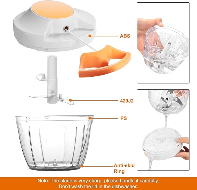 Manual Food Processor Vegetable Chopper, Portable Hand Pull String Garlic Mincer Onion Cutter for Veggies, Ginger, Fruits, Nuts, Herbs, etc., 650ml