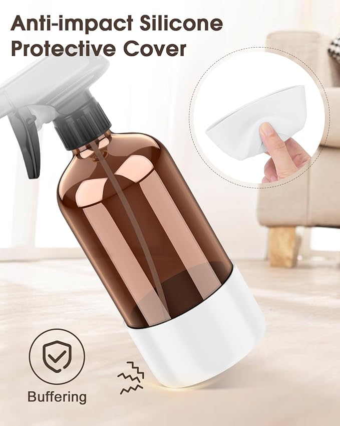 Bontip Glass Spray Bottle with Silicone Sleeve Protection, Amber Glass Spray Bottle Set for Window Cleaner Aromatherapy Facial Hydration Watering Flowers Hair Care 2 Pack/16 oz (White & Orange, 16 oz)