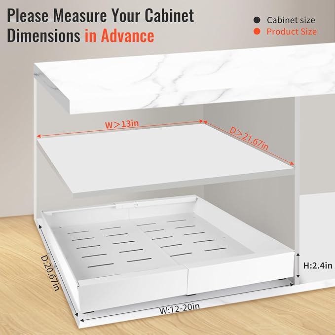 21" Deep Expandable Pull Out Cabinet Organizer,(12"-20")Slide Out Drawers For Kitchen Cabinets,Adhesive With Nano Film, Peel and stick Pull Out Drawers For Cabinets In Kitchen, Pantry (white,1PACK)