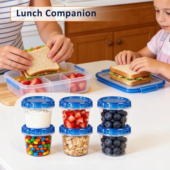 12 Pack 4oz Small Freezer Storage Containers with Twist Top Lids Airtight, Mini Reusable Plastic Food Storage Containers with Lids for Snack Condiment Salad Dressings Sauces Soup, Condiment Sauce Cups