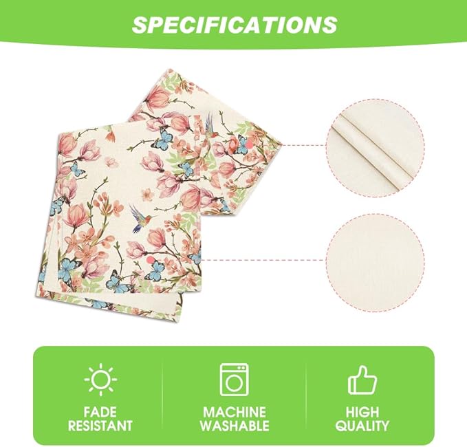 Artoid Mode Flowers Bird Butterfly Spring Table Runner, Seasonal Kitchen Dining Table Decoration for Home Party Decor 13x90 Inch
