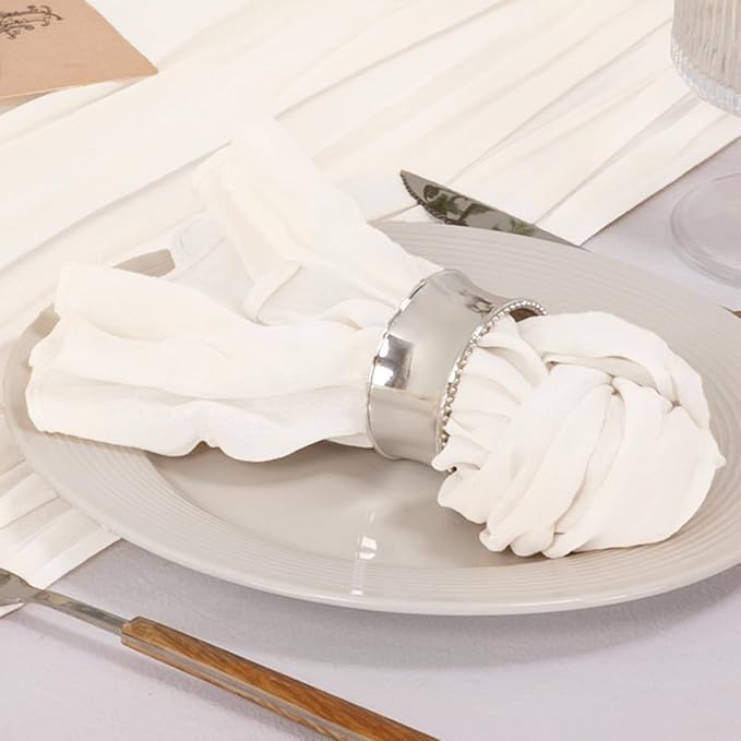 MLMC 24 Pack Cheesecloth Napkins Wedding Napkins 21"x21" Boho Reusable Napkins in Bulk for Wedding Bridal Baby Shower Events Table Decor Ivory White