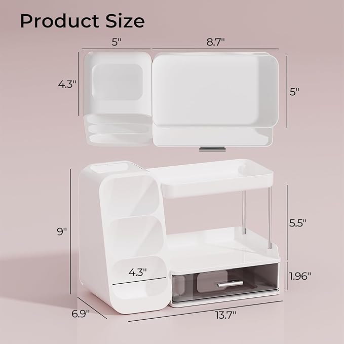 Makeup Organizer for Vanity with Brush Holder, 2 Tiers Countertop Skincare, Cologne Organizer and Perfume Stand for Men Bathroom Vanity, Large Capacity Makeup Storage, Black