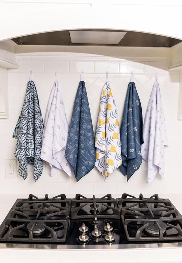 Premium Kitchen Tea Towel | Microfiber Waffle Weave | Quick Dry | Super Absorbent | Double-Sided Designer Prints | 2 Pack (Navy Dandelion)