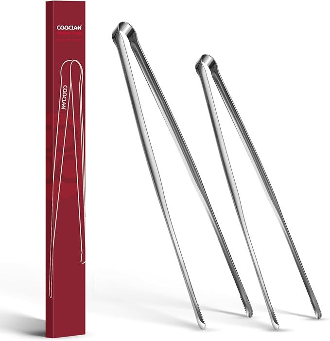 Precision Serrated Non-Slip Tips Cooking Tongs 2 Set (11.5" & 13.5"), 18/8 Stainless Steel Metal Tong, Light but Durable, Easily Control Kitchen Tweezer Tongs for Frying, Plating, BBQ