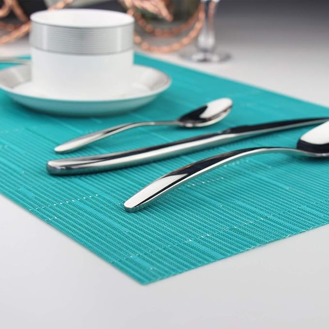 PIGCHCY Placemats,Washable Durable Vinyl Woven Table Mats,Elegant Heat Resistant Placemats for Dining Table Set of 6 (18 x 12 inches, Turquoise)