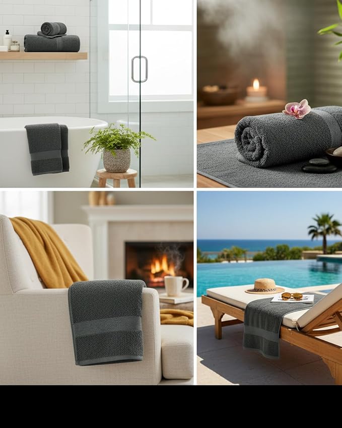 BIOLINEN Luxury 100% Cotton Bath Towels Ultra Soft, Highly Absorbent, Quick-Dry Premium Quality for Home, Spa & Hotel (Grey, 30x60)