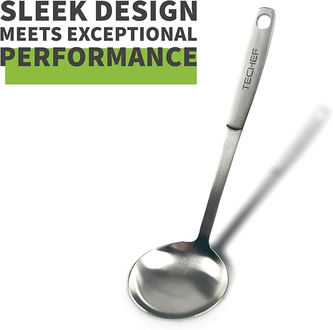 TECHEF - ChefCore 304 Stainless Steel Ladle with Ergonomic Handle, One-Piece Unibody Design, Rustproof & Heat Resistant, 9" Serving Utensil – Made in Korea