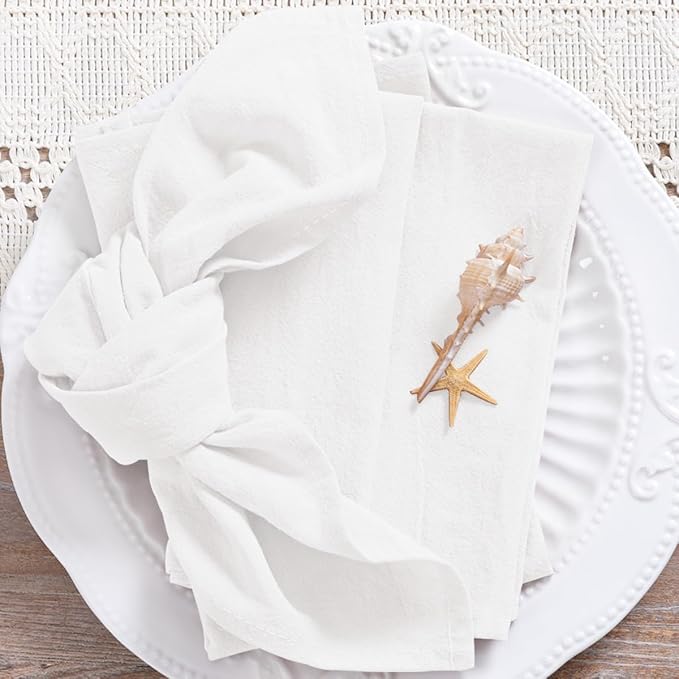 MLMC 4 Pack Ivory Cloth Napkins Rustic Washable Cotton Linen Napkins Set of 4 17"x17" Reusable Dinner Napkins Cloth for Wedding Party Gathering Everyday Use Events Decor