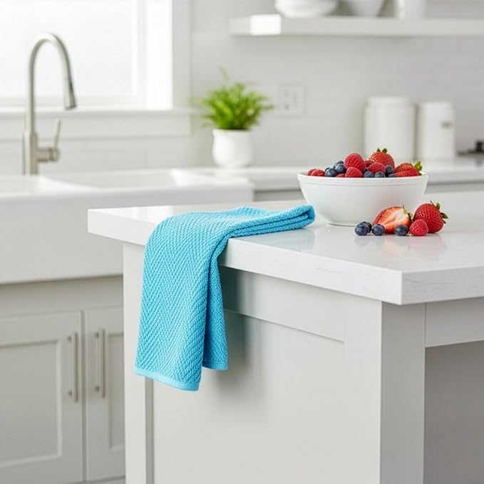 DecorRack 4 Pack 100% Cotton Kitchen Towels, 15" x 25" Absorbent Dish Towels [Premium Quality 400 GSM] Hand Towels for Kitchen, Blue (Pack of 4)