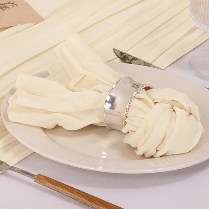 MLMC 24 Pack Beige Cream Cheesecloth Napkins Boho Rustic Gauze Cloth Napkins Washable 21"x21" for Wedding Bridal Shower Birthday Anniversary Dinner Decor