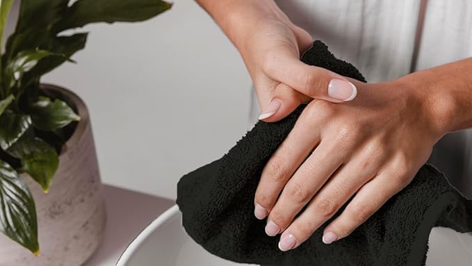 Avalon Towels Cotton Washcloths 24-Pack – 12 x 12 Inch Black Super Soft & Absorbent Ring-Spun Cotton Wash Cloths for Face, Bath, Spa, Gym, Hotel & Cleaning