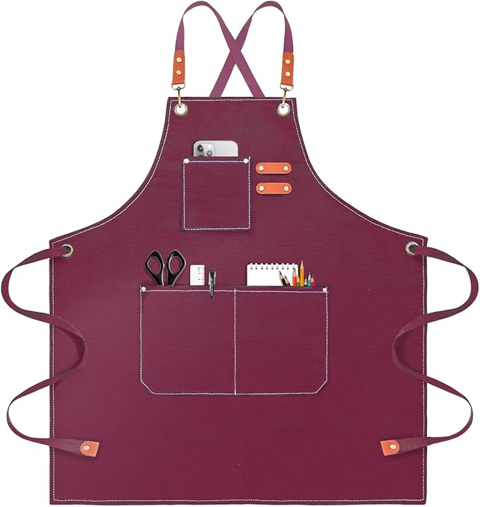OUNLEN Chef Apron for Men Women Canvas Aprons with 3 Pockets Cross Back Resistant Work Apron for Cooking