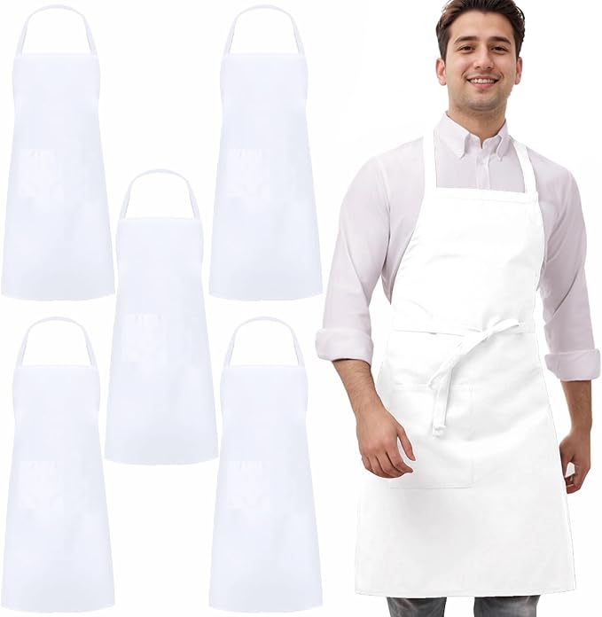 5 Pack Black White Apron, Chef Servers Waitress Aprons with Pockets for Men Women, Professional Work Apron