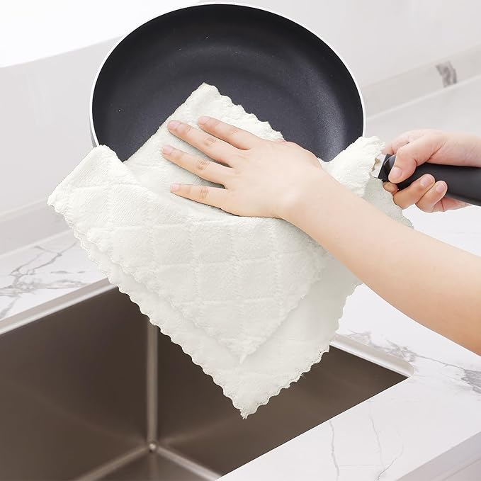 Homaxy 12 Pack Dish Towels for Kitchen (10 x 20 Inches, White), Super Soft and Absorbent Coral Velvet Dish Cloths for Washing Dishes, Nonstick Oil Fast Drying Microfiber Cleaning Cloth
