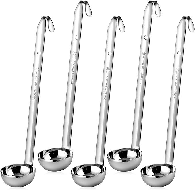 Cunhill 5 Pcs Soup Ladles Stainless Steel Serving Ladles with Long Handle for Serving, Cooking, Stirring, Portioning Kitchen Restaurant Accessories (1 oz)