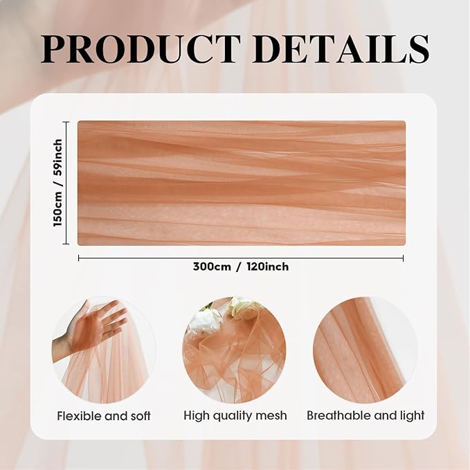 Artoid Mode Terracotta Gauze Table Runner 120 Inch 10FT, Seasonal Sheer Kitchen Dining Holiday Wedding Birthday Baby Shower Table Decor for Home Party