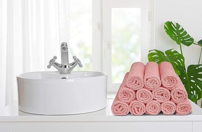 Softolle 100% Cotton Washcloths 60 Pack (12x12 Inches) Soft, Highly Absorbent Washcloth, Face Towels, Wash Cloths for Face, Ring Spun, Bulk Pack (Pink)
