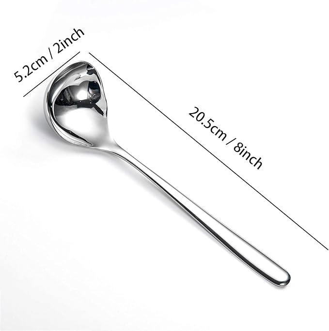 IMEEA 8-Inch Stainless Steel Sauce Ladle with Long Handle, Small Serving Ladle for Gravy, Dressing & Toppings, Set of 4