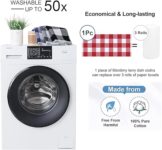 Mordimy 100% Cotton Waffle Weave Kitchen Towels, 13 x 28 Inches, Super Soft and Absorbent Buffalo Check Dish Towels for Drying Dishes, 4-Pack, Red & White
