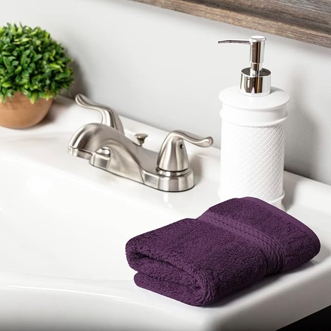 Superior Egyptian Cotton Pile Face Towel/Washcloth Set of 6, Ultra Soft Luxury Towels, Thick Plush Essentials, Absorbent Heavyweight, Guest Bath, Hotel, Spa, Home Bathroom, Shower Basics, Plum