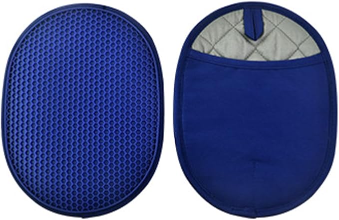 Silicone Pot Holder Set of 2 with Pocket, Heat Resistant Oven Mitts and Non-Slip Ribbed Kitchen Hot Pads for Cooking and Baking - Extra Large Size 9.8 x 7.5 inches, Quilted Lining (Blue)