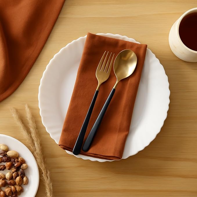 Cloth Napkins Set of 12 Solid Dinner Napkins 18x18 Inch, 100% Cotton, Soft Absorbent Reusable Washable Durable Napkin, Decorations, Restaurant, Wedding & Table Décor, Everyday Use - Rust