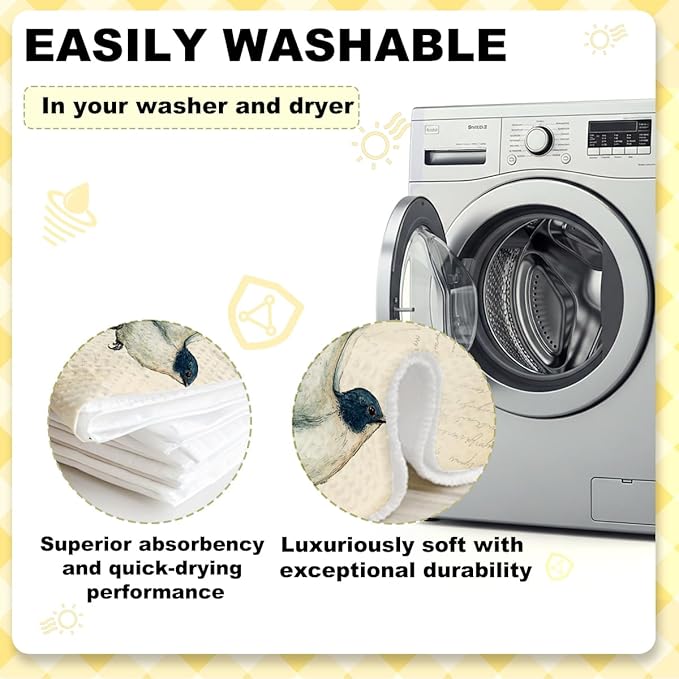3 Pcs Vintage Bird Kitchen Towels, Artistic Decorative Absorbent Microfiber Dish Cloth Tea Towel, Watercolor Waffle Soft Hand Towels for Kitchen Home Bathroom, Housewarming Gifts