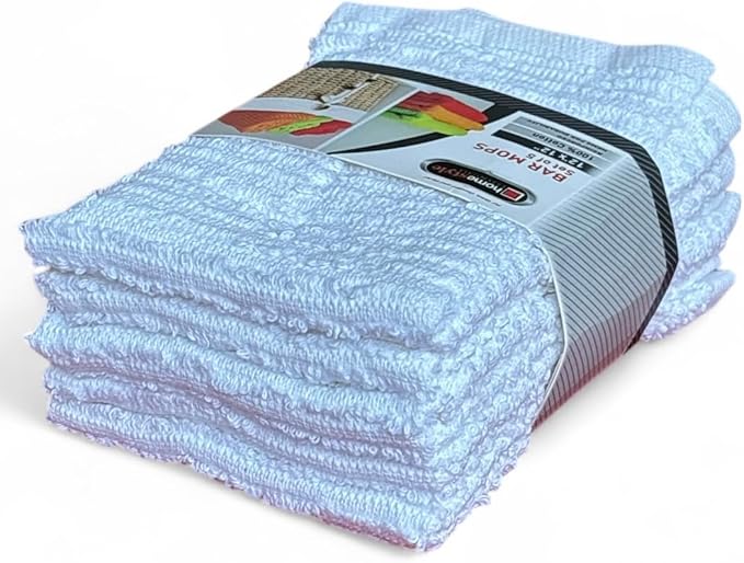 10-Pack, 100% Cotton Ribbed Bar Mops Dish Cloths, Dish Towels, Super Absorbent, Multi-Purpose for Home, Kitchen, and Bar Cleaning. Size: 12 x 12 Inches.