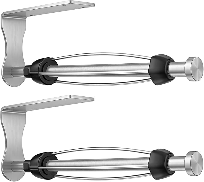SetSail Paper Towel Holder, 2 Packs Single Hand Operable Paper Towel Holder Under Cabinet with Adjustable Damper Easy Tear Wall Mount Self-Adhesive or Drilled for Kitchen Bathroom, Silver