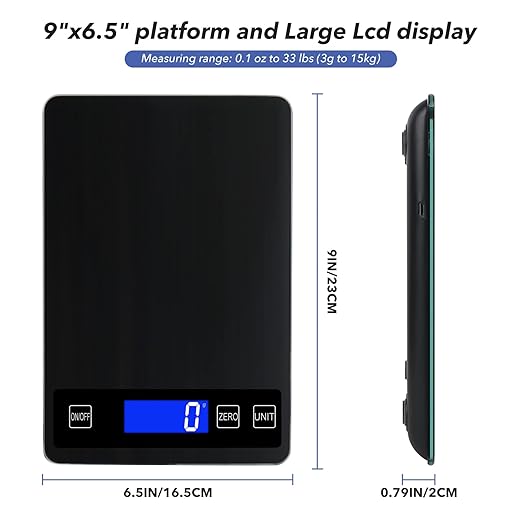 33lb Food Kitchen Digital Scale,1g/0.05oz Precise Graduation, USB Charging Kitchen Scale, Waterproof Stainless Steel with LCD Display, Ounces and Grams for Weight Loss, Cooking, Baking (Black)
