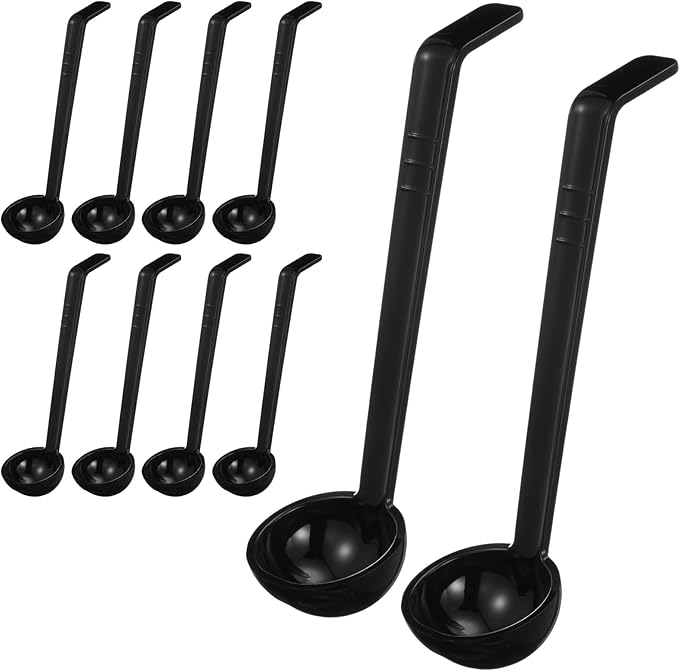Tioncy 10 Pcs 1 oz Small Ladle 7.1 Inches Mini Ladle for Serving Sauce, Soup, Dressing, Punch Bowl, Gravy, Cocktail, Fruit Juices Reusable Plastic Long Handle Spoon for Party Banquets Catering(Black)