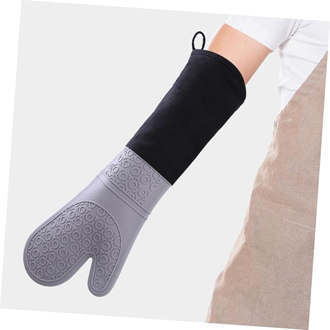 Extra Long Professional Silicone Oven Mitts with Quilted Liner, Durable Heat Resistant Oven Gloves, Heat Resistant Oven Gloves,2pcs (Gray, 19.7inch)
