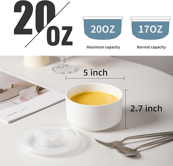 Ceramic Bowl with Lid: 20 oz Microwave Safe Food Storage Container for Soup, Salad, Cereal, Leftovers, Meal Prep, Lunch, Picnic, Camping, Serving - Airtight, Navy, 1 PCS